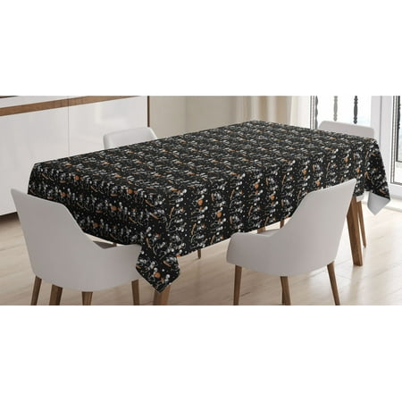 

Halloween Tablecloth Skeletons with Pumpkins Skating Musician on Dark Background Rectangle Satin Table Cover Accent for Dining Room and Kitchen 52 X 70 Charcoal Grey Apricot by Ambesonne