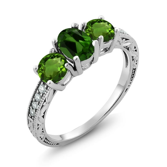 Gem Stone King 1.82 Ct Oval Green Chrome Diopside 925 Sterling Silver Moissanite Ring (Size 6)