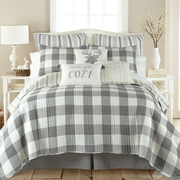 Levtex Home - Camden Grey Quilt Set -Full/Queen Quilt Two Standard Pillow Shams - Buffalo Check in Grey and Cream - Quilt Size (88 x 92 in.) and Pillow Sham Size (26 x 20 in.)