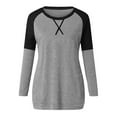 thumbnail image 7 of IROINNID Womens Plus Size Tops Long Sleeve Workout Tops for Women Patchwork Pockets Round Neck Pullover Blouse T-shirt,Gray, 7 of 7