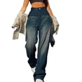 thumbnail image 3 of Women's High Waist Stretch Denim Pants Relaxed Fit Wide Leg Jeans with Comfortable Elastic Waist for Casual, 3 of 9