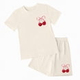 thumbnail image 4 of TOWED22 Kid Toddler Girl Clothes Summer Short Sleeve Graphic Tee Shirt + Shorts Summer Outfits Set(Beige,9-10 Y), 4 of 4