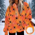 thumbnail image 2 of Frostluinai Halloween Sweatshirts for Women Skooky Season Athletic Sherpa Hoodie Spider Web Print Flannel Fluffy Warm Hoodies Pullover with Pockets, 2 of 7