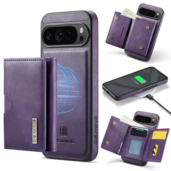 Dteck 2 in 1 Detachable Magnetic Wallet Case for Google Pixel 10 Pro XL, Shockproof RFID Blocking Wallet Card Slots Protective Phone Cover, Purple