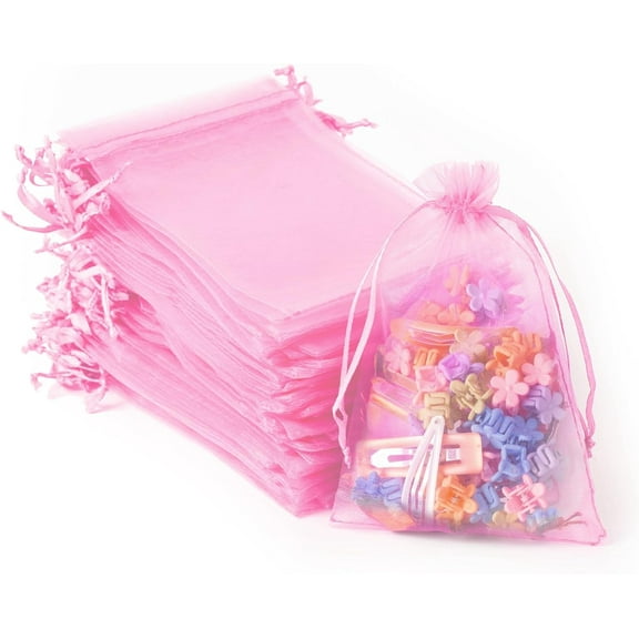100PCS Organza Bags Small Mesh Bags drawstring, Jewelry Gift Bags, Packaging Bags for Party, Festival, Bathroom Soaps, Makeup Organza Bags 4x6 inches (10x15cm)