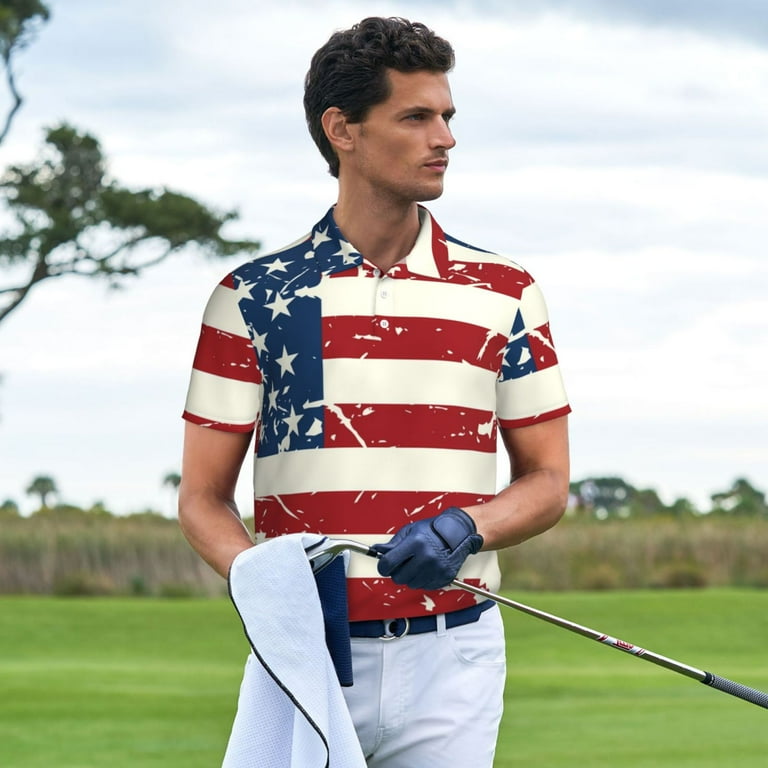 Honeii Vintage American Flag Print Polo Shirt, A Classic Short