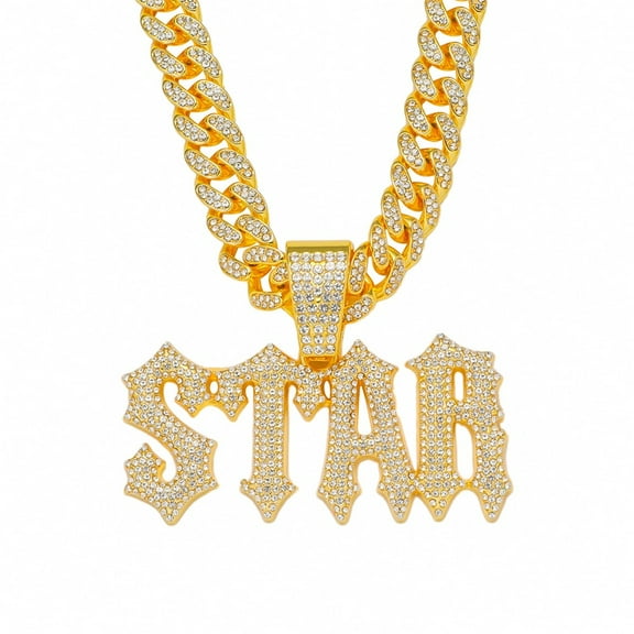 Hip Hop Cuban Chains Letters STAR Pendant Necklace With 13mm Miami Cuban Chain Iced Out Bling HipHop Necklaces Fashion Jewelry