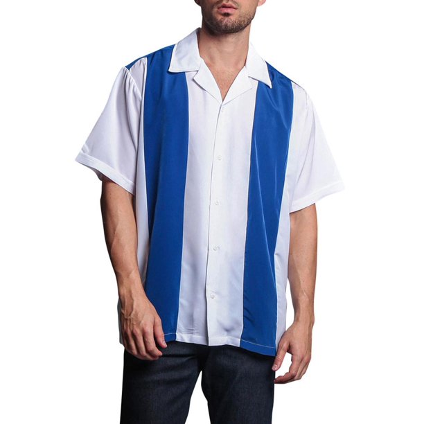 GStyle USA Men's Two Tone Retro Button Down Bowling Shirts, Up To 5X