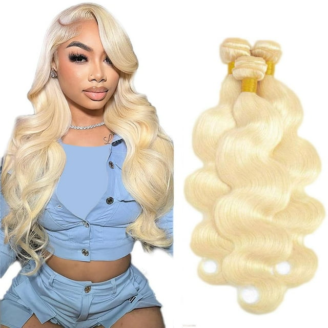 Hair Bundle Auokmar 613 Blonde Body Wave 14, 16, 18, 8A, 150% de densidad