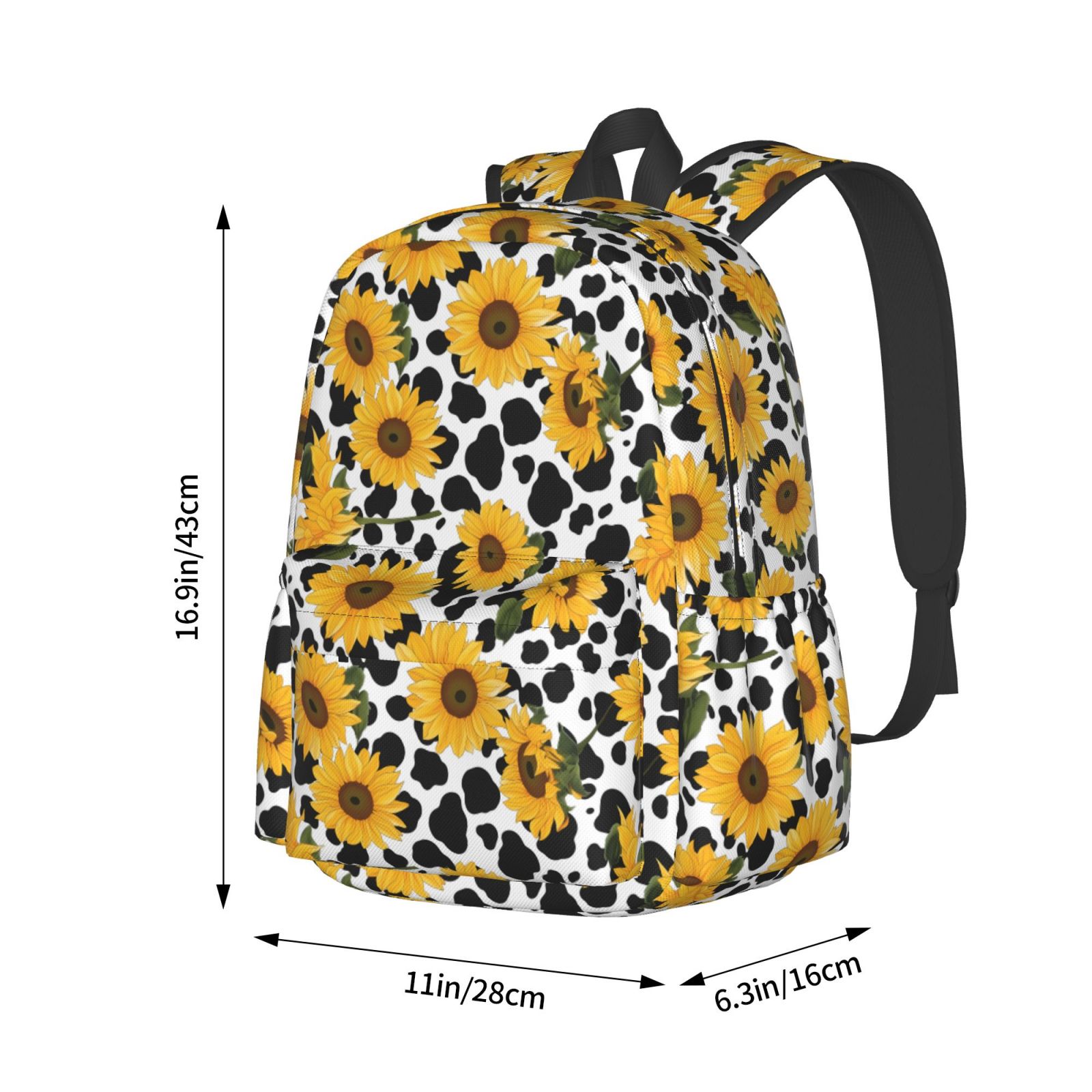 Rateoe Cow Print Sunflower Pattern Student Backpack,Backpack for School,Lightweight Bag,Travel Backpack,Outdoor Backpack,Large Capacity Backpack