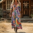 thumbnail image 2 of XIAONU Women's Bold Floral Print Maxi Dress V Neck Long Sleeve Loose Bohemian Vacation Gown, 2 of 4