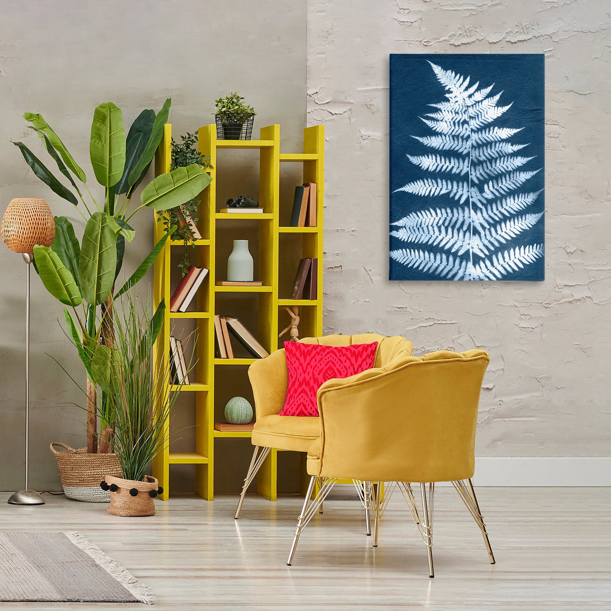 Stupell Industries Forest Fern in Blue Botanical & Floral Painting Gallery Wrapped Canvas Art Print Wall Art, 24 x 36