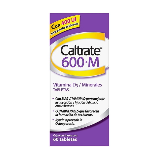 Suplemento de calcio Caltrate 600 + M 400 UI de vitamina D 60 tabletas