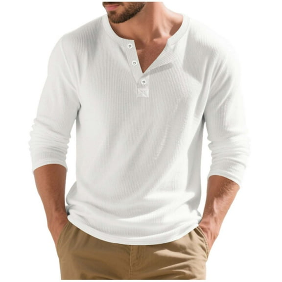 GuangCheng Mens Lapel V Neck Tops Kint Long Sleeve Casual Basic Tees Warm Fall Winter Shirts