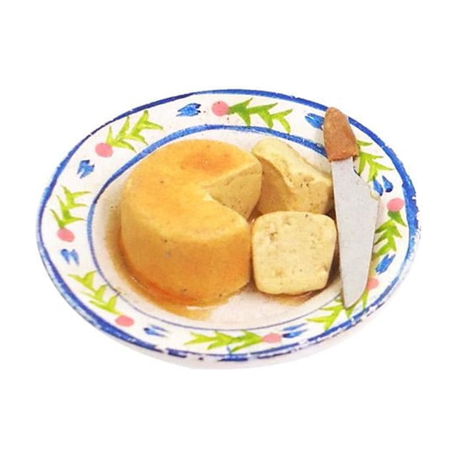 1:12 muñecas de muñecas pastel de queso alimentos en la placa de porcelana decoración de mesa