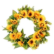 Ludlz Sunflower Wreath, Artificial Spring Summer Wreath Decorations for Front Door, Windows, Bedroom, Living Room Kitchen, Fireplace Decor