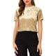 thumbnail image 5 of Camiseta de terciopelo de mujer Inspire Chic para fiesta, cuello redondo, manga corta, casual, M, beige claro, 5 of 8