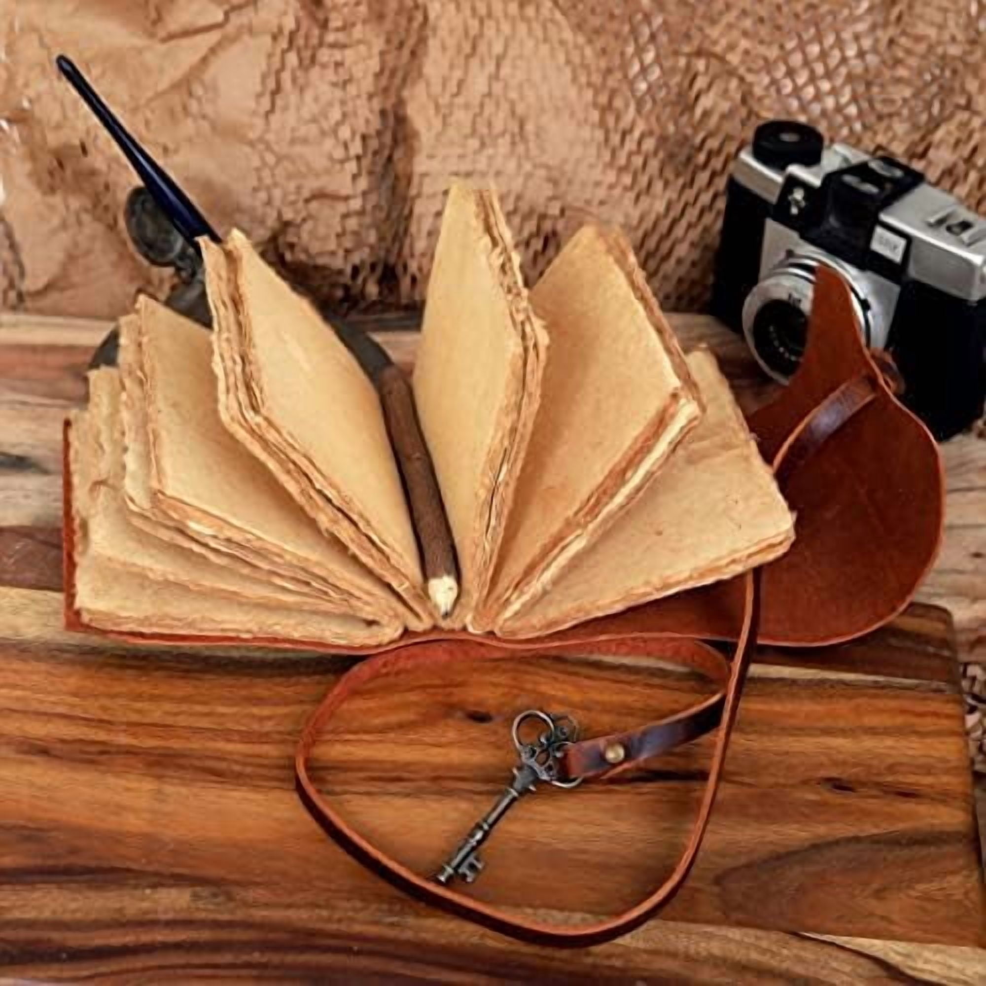Leather Journal for Women Men, Deckle Edge Paper Leather Notebook of 180 GSM, Book of Shadows Journal Blank, Leather Bound Journal diary (Brown)