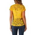 thumbnail image 3 of INSPIRE CHIC Valentine's Day Women's Casual Sheer Short Sleeves Floral Lace Top M Yellow, 3 of 5