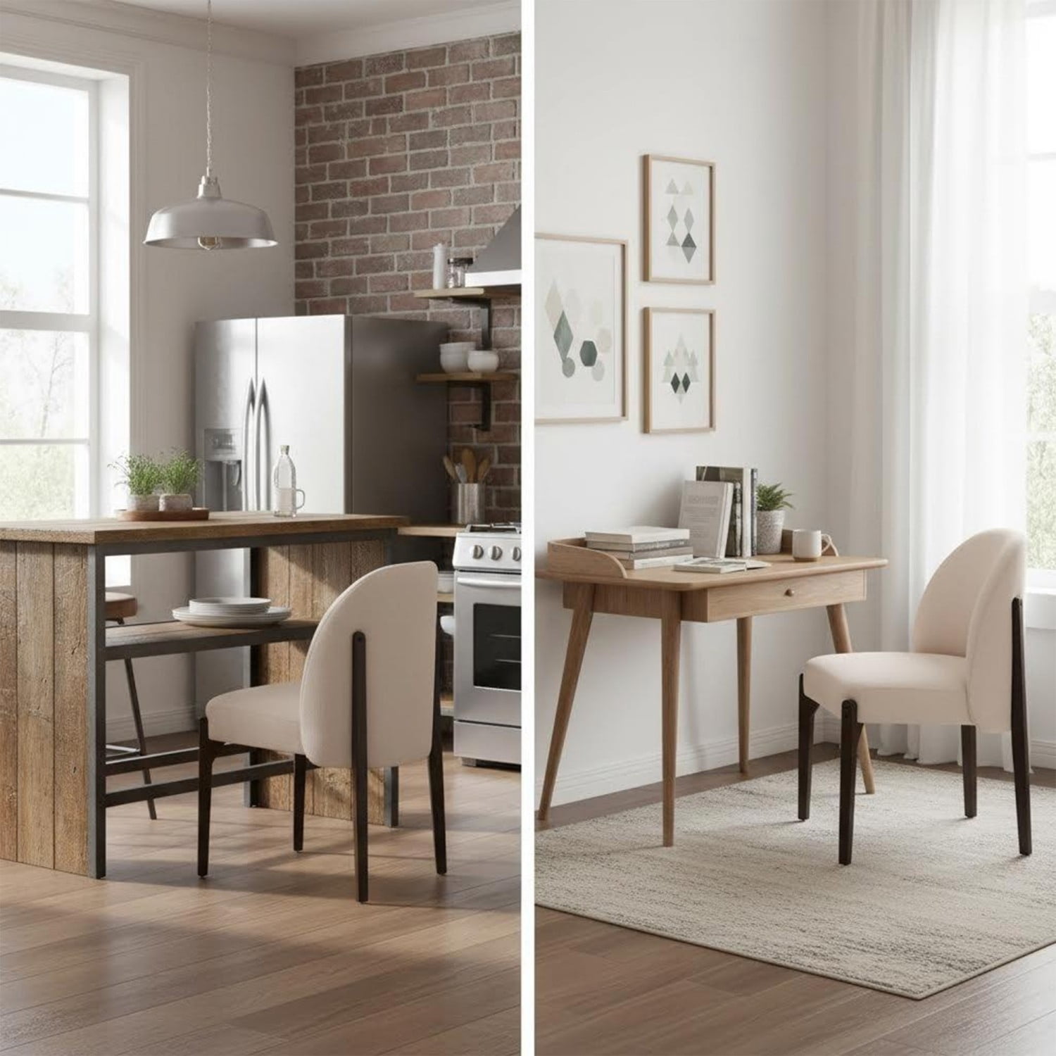 Dining Chairs Set of 2, Modern Fabric Upholstered Wood Kitchen Chairs, Farmhouse Dining Room Chairs for Small Spaces, Beige
