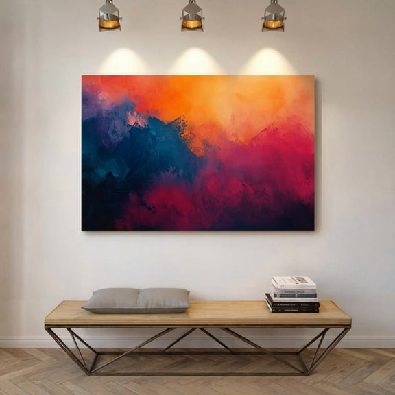 Velto Abstract Sunset Gradient Canvas Bold Orange Pink and Blue Brush Strokes Art for Modern Home Wall Décor, SIZE 8x10 INCLUDE Pine Wood Frame 1.25-Inch