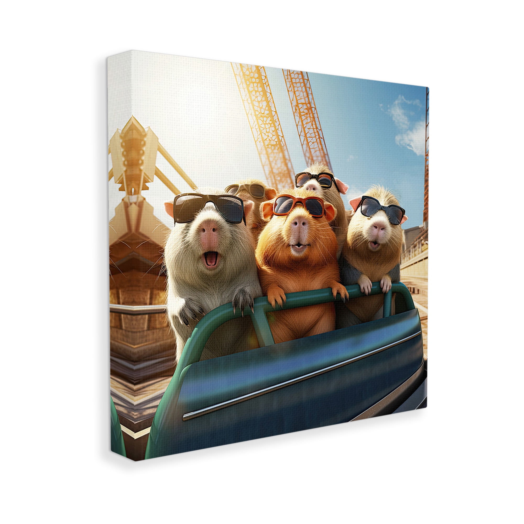 Stupell Industries Guinea Pigs on Rollercoaster Animals & Insects Painting Gallery Wrapped Canvas Art Print Wall Art, 17 x 17