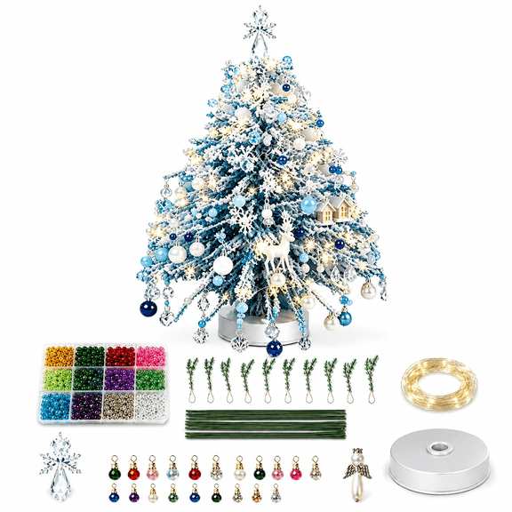 2027 New DIY Beaded Christmas Tree Kit with Lights, Handmade Mini Desk Xmas Bead Art, Create Your Own Sparkling Holiday Decoration
