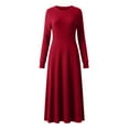 thumbnail image 4 of Arnsht Lightweight Sweater Dress Fall Dresses Midi Dress Luxury Outfits for Women Round Neck Solid Color Casual Long Sleeved Dresses Red S, 4 of 7