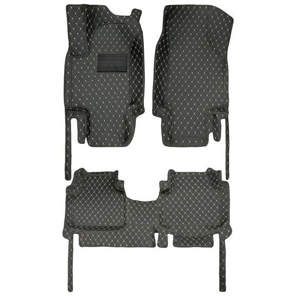 Leadwolf Car Floor Mats for Volkswagen,Atlas 2017–present PU Leather Floor Liner Carpet Protection All Weather PU Leather Auto Liners Anti-Slip Automotive Floor Mats 3Pcs Black Beige