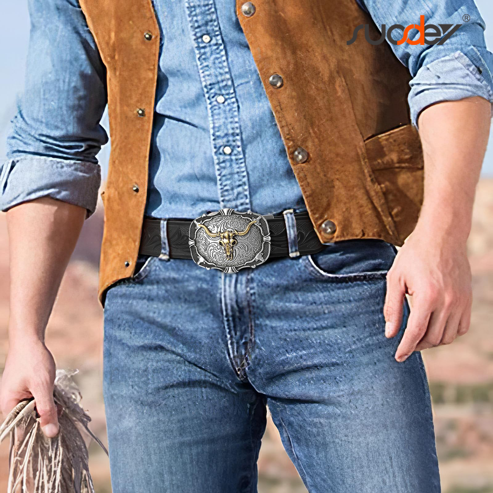 SUOSDEY Cowboy Ratchet Western Leather Belt photo 6