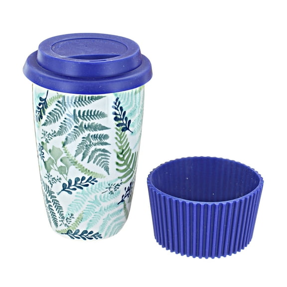 Blue Rose Polish Pottery Woodland Fern Travel Coffee Mug