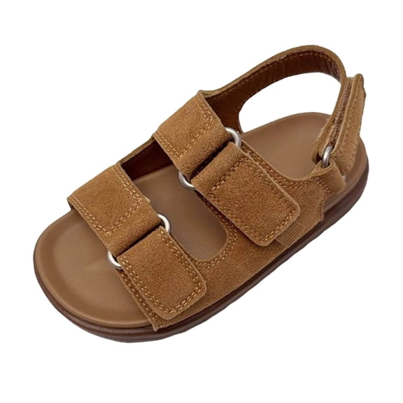 Gpaecead Boys Buckle Strap Beach Sandals Faux Leather Soft Sole Breathable Summer Comfortable Walking Shoes, Brown