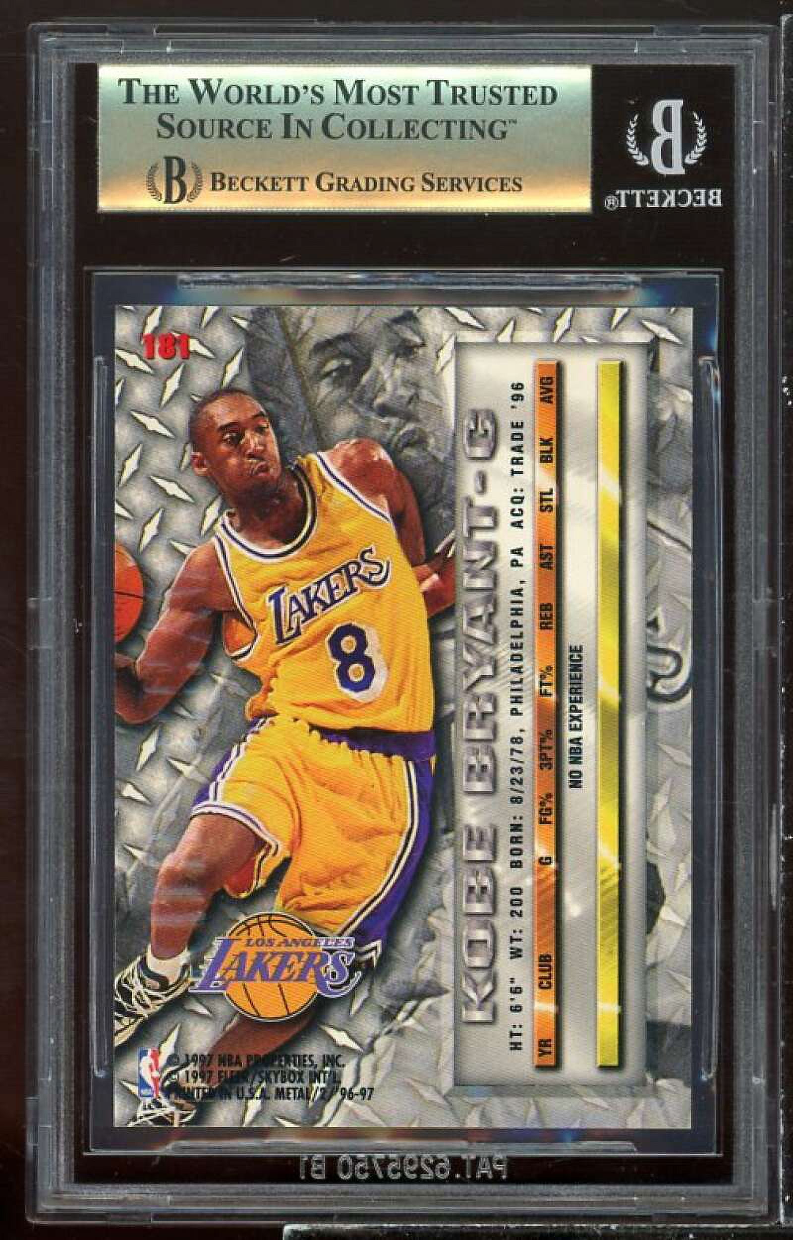 Kobe Bryant Rookie Card 1996-97 Metal #181 BGS 9.5 (9.5 9.5 9.5 10