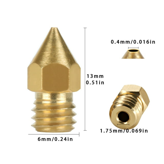 3D Printer Nozzle Brass Extrude thread brass 3d printer Head Mini Portable Brass Nozzle Firm Printer Thread, 0.4mm/1.75mm