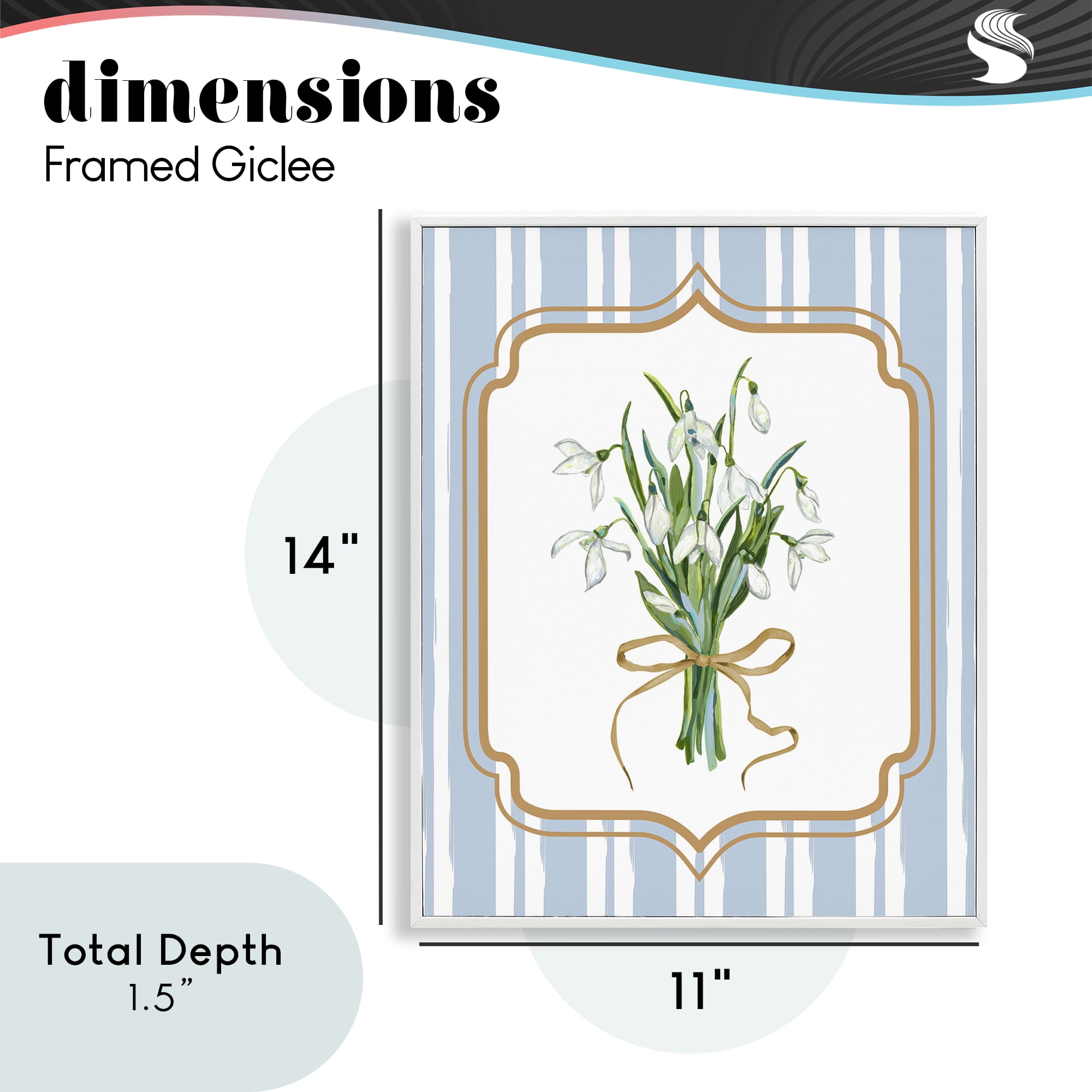 White Flower Bundle on Stripes White Framed Giclee Art, design by Adonna Ebrahimi