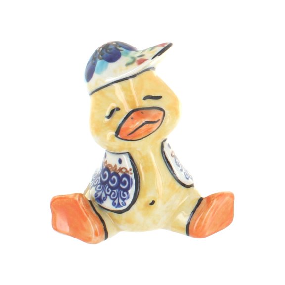 Blue Rose Polish Pottery Autumn Burst Baby Duck with Cap