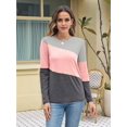 thumbnail image 3 of Women'S Color Block Tops Casual Long Sleeve Tunic Round Neck Pullover Shirts Gray Pink XL, 3 of 6