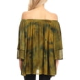 thumbnail image 2 of Sakkas Alania Watercolor Tie Dye Double Bell Sleeve Raglan Blouse - Olive / Beige - One Size Regular, 2 of 5