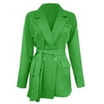 thumbnail image 4 of ZHOUCHANKIDS Women's Slim Fit Belted Blazer with Pockets - Business Casual Office Work Coat Notched Lapel Long Sleeve Fall Jacket Green M, 4 of 5