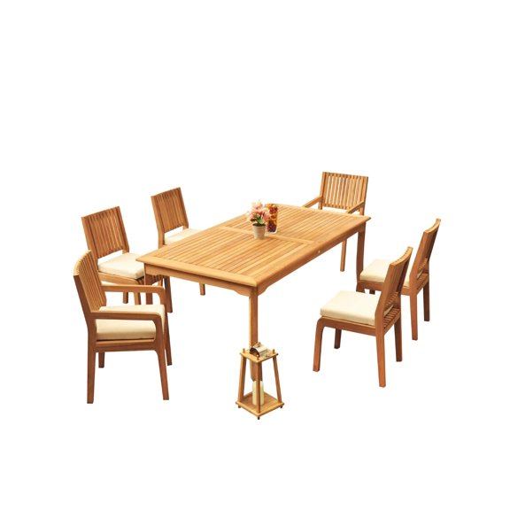 Grade-A Teak Dining Set: 6 Seater 7 Pc: 83" Rectangle Table And 6 Maldives Chairs (2 Arm & 4 Armless Chairs) Outdoor Patio WholesaleTeak #51ML1807
