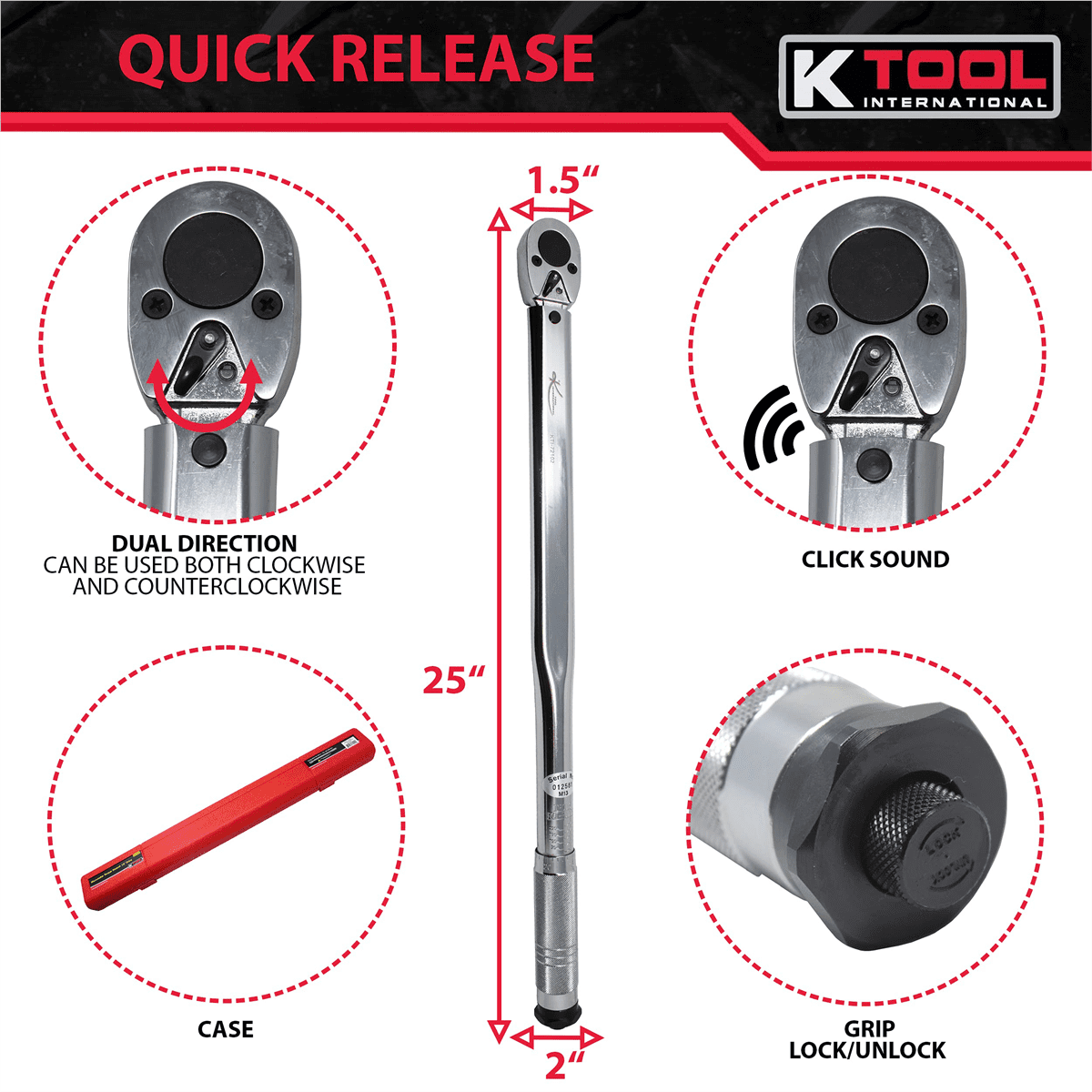 K-Tool 72102 72102 1/2" Drive 50-250 ft/lbs Ratchet Style Torque Wrench