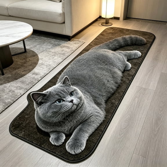 Fmbmuo Cat Pattern Rug 16x47 Inch, Flock Non-Slip Washable Indoor Door Mat, Area Rug, Multicolor
