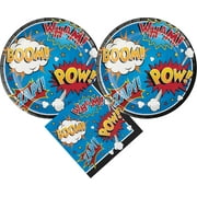 Superhero Party Supplies Bundle with Plates and Napkins for 16 Guests
