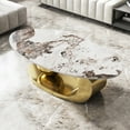thumbnail image 3 of 51-Inch Oval Faux Marble Coffee Table with Gold Stainless Steel Base - Stylish Centerpiece for Living Room（Gold), 3 of 13