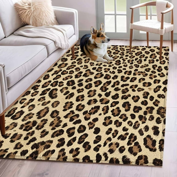 Leopard Area Rug 4x6 Washable Rug Non Slip Brown Black Beige Modern Abstract Impressionist Large Area Rug Indoor Floor Carpet for Entryway Bedroom Kitchen Living Room Home Office Dining Room Nursery