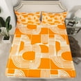 thumbnail image 3 of Feelyou Modern Cycle Square Twin Sheet Sets for Teen, Chic Patchwork Stripes Twin Fitted Sheet, Orange Line Abstract Ombre Flat Sheet, Super Cozy Room Decor, 3-Piece, 3 of 8