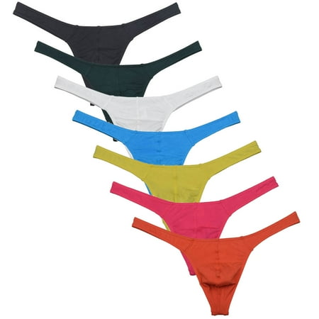 Botmois 7 PACK Men s Solid Bikini Briefs Contoured Pouch Thong Guy Sexy Low-rise Tangas Soft String Underwear Lingerie Panties 7AS L