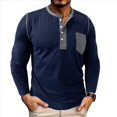 thumbnail image 1 of Camisetas Henley de Larga Raglán para Hombre, Informales, Ajustadas y A . Azul Real S, 1 of 6