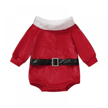 

Lovebay 3-18M Christmas Baby Boy Girl Santa Claus Romper Long Sleeve Velvet Bodysuit Onesie