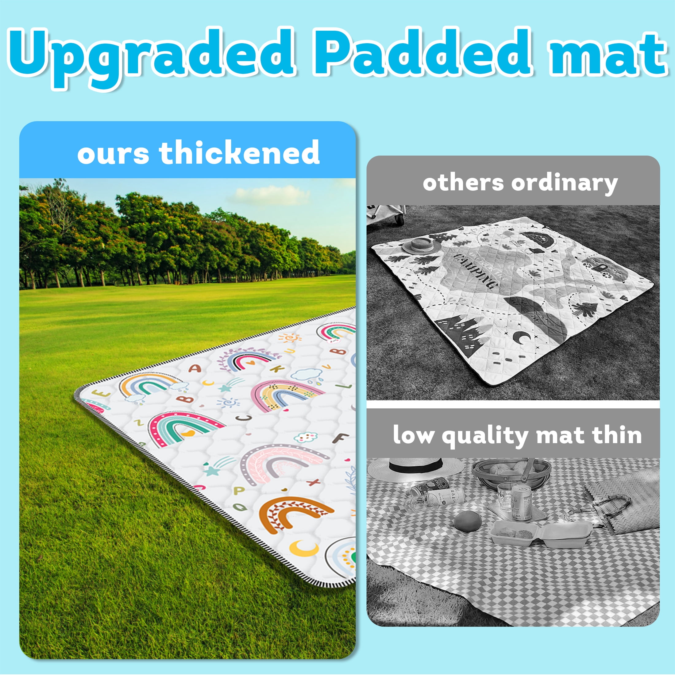 FUGWU Baby Play Mat for Floor, Fits 50x50 Playpen,Machine Washable, Non-Slip & Soft Crawling Mat for Infants (Rainbow)
